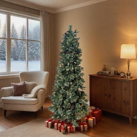7.5Ft Pre-Lit Pe/Cashmere/Pvc Tips Artificial Tree
