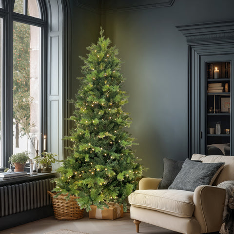 7.5Ft Pre-Lit Pe/Hard Needle/Pvc Tips Artificial Tree