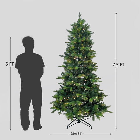 7.5Ft Pre-Lit Pe/Hard Needle/Pvc Tips Artificial Tree