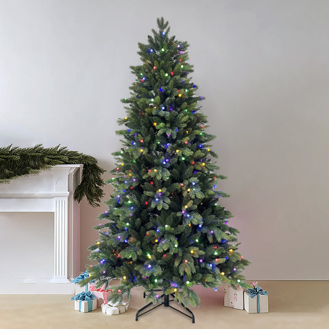 7Ft Pre-Lit Pe/Pvc Tips Artificial Tree W/Rain Drop
