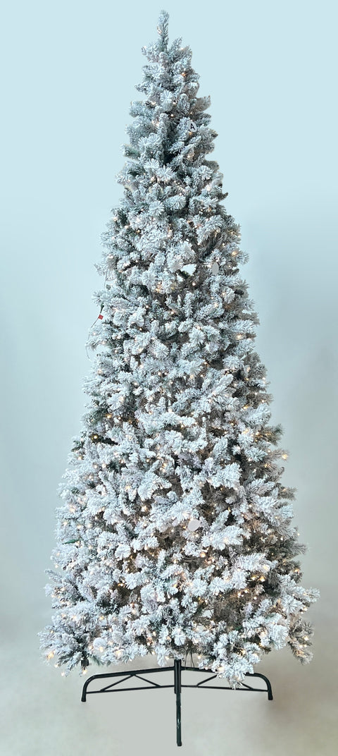 12Ft Pre-Lit Hard Needle/Pvc Tips Artificial Tree W/Flock