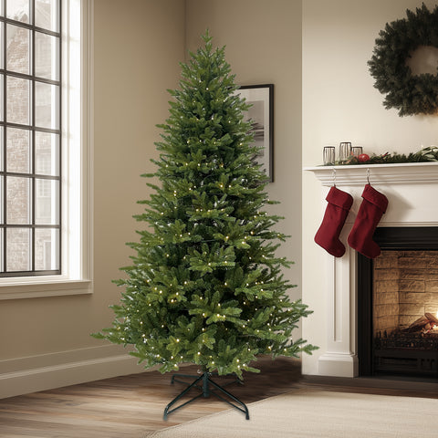 7.5Ft Pre-Lit Pe/Hard Needle/Pvc Tips Artificial Tree