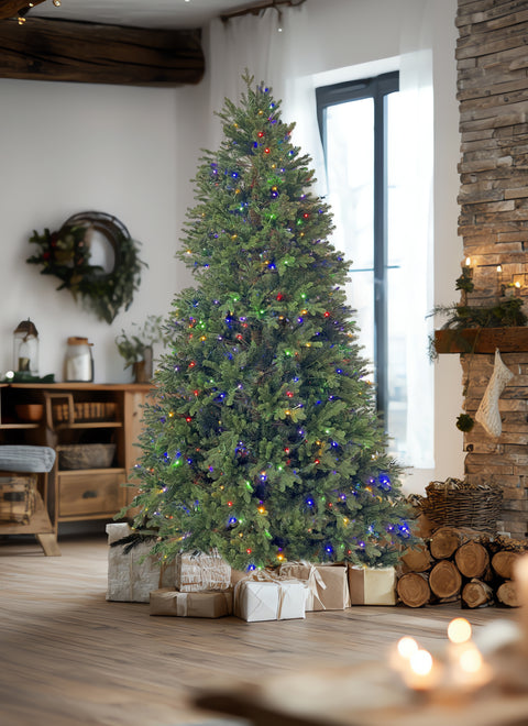 7.5Ft Pre-Lit Pe/Pvc Tips Artificial Tree