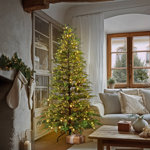 7Ft Pre-Lit Pe Tips Artificial Flocked Tree
