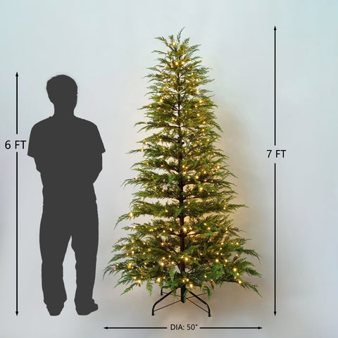 7Ft Pre-Lit Pe Tips Artificial Flocked Tree