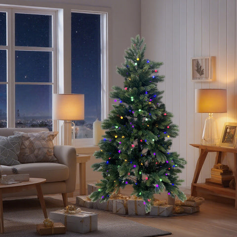 5Ft Pre-Lit Pe/Pvc Tips Artificial Tree W/Rain Drop