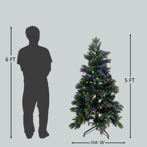 5Ft Pre-Lit Pe/Pvc Tips Artificial Tree W/Rain Drop