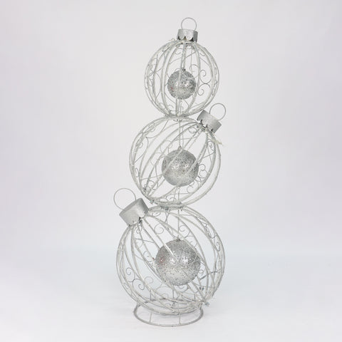 Silver Three Stacked Balls 23 X 23 X 62"H Lighted L/M/S Step On Wired Ball With 3 Spin Shatterproof-Led Lighting