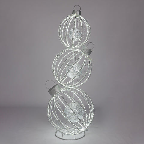 Silver Three Stacked Balls 23 X 23 X 62"H Lighted L/M/S Step On Wired Ball With 3 Spin Shatterproof-Led Lighting
