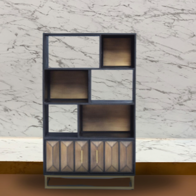 Bookshelf with storage | Mango Wood | 34" L x 16" W x 57.5" HT