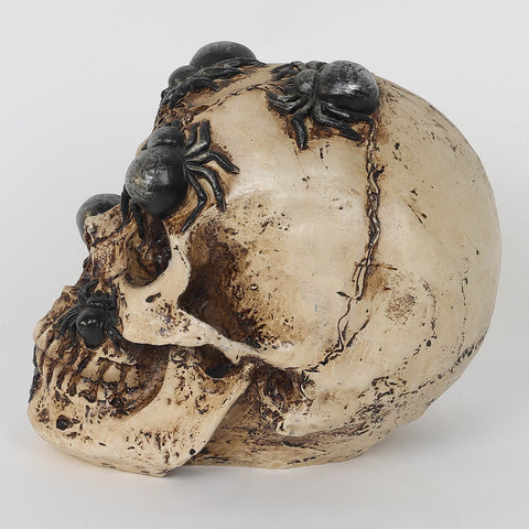 7.0*4.5*6.5''Hwn Light Up Resin Skull W/Spiders Décor