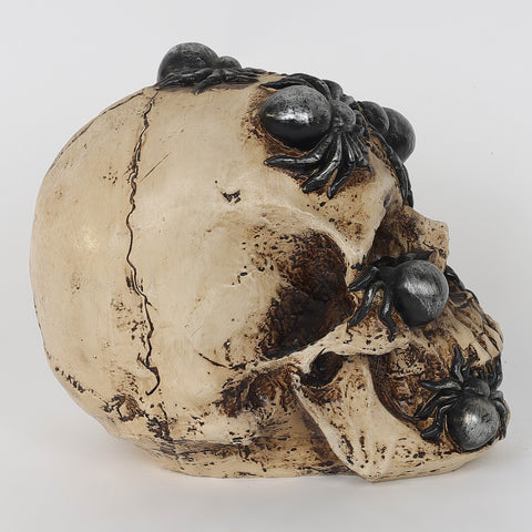 7.0*4.5*6.5''Hwn Light Up Resin Skull W/Spiders Décor