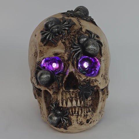 7.0*4.5*6.5''Hwn Light Up Resin Skull W/Spiders Décor