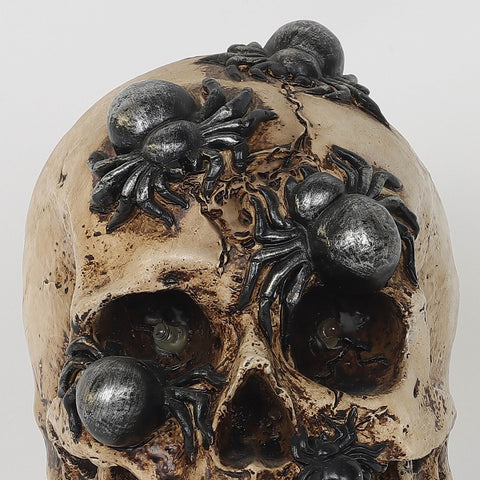 7.0*4.5*6.5''Hwn Light Up Resin Skull W/Spiders Décor