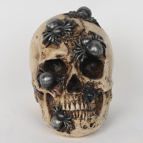 7.0*4.5*6.5''Hwn Light Up Resin Skull W/Spiders Décor