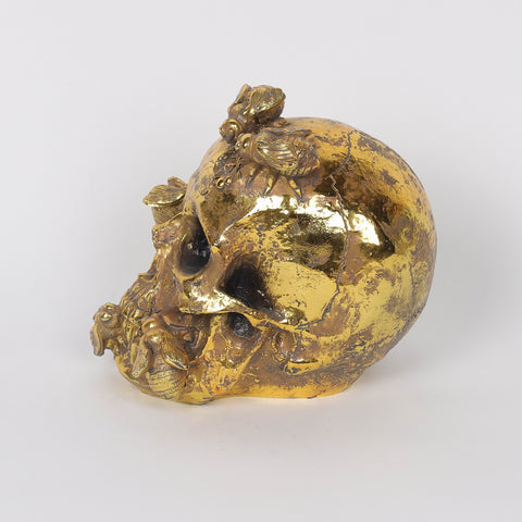 4.25*6.5*6.75'' Gold Skull W/Lite Décor