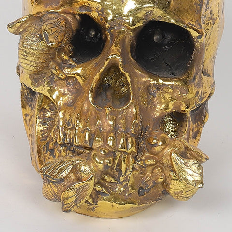 4.25*6.5*6.75'' Gold Skull W/Lite Décor