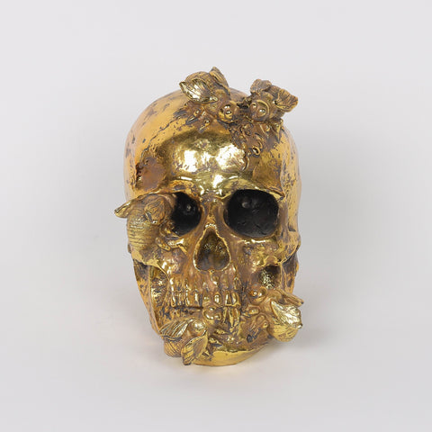 4.25*6.5*6.75'' Gold Skull W/Lite Décor