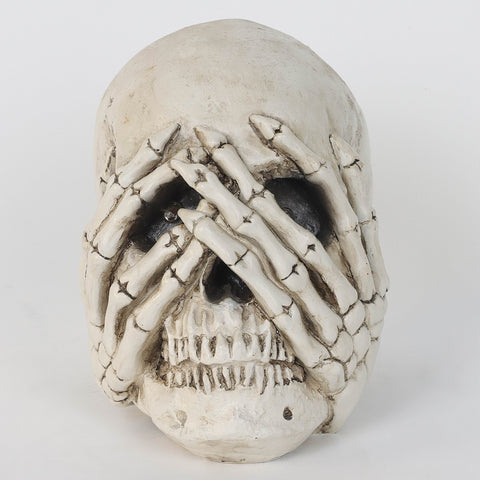 6.0*3.75*5.5''Lighting Ghost White Skull Décor W/Hands Cover Eyes