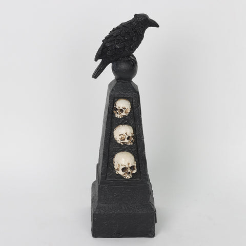4.375*3.75*12.875'' Black Berare Décor W/Crow&Skull