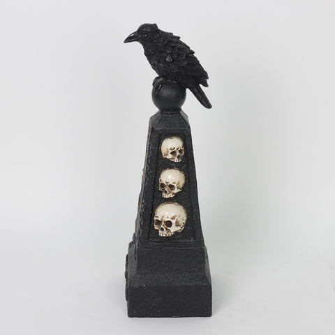 4.375*3.75*12.875'' Black Berare Décor W/Crow&Skull