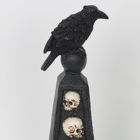 4.375*3.75*12.875'' Black Berare Décor W/Crow&Skull