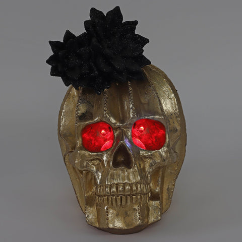 5.0*7.0*8.5''Gold Resin Skull Décor W/Lite