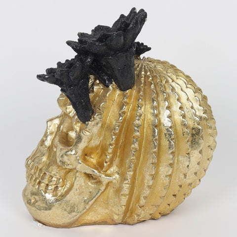 5.0*6.75*8.25''Gold Resin Skull Décor W/Lite