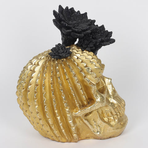 5.0*6.75*8.25''Gold Resin Skull Décor W/Lite