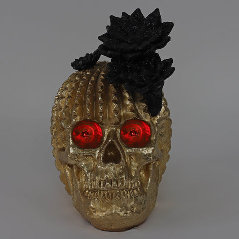 5.0*6.75*8.25''Gold Resin Skull Décor W/Lite