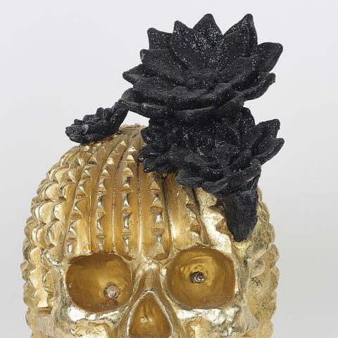5.0*6.75*8.25''Gold Resin Skull Décor W/Lite