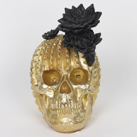 5.0*6.75*8.25''Gold Resin Skull Décor W/Lite