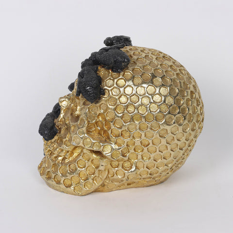 7.25*4.5*5.75'' Gold&Black Skull Décor W/Lite