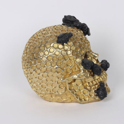 7.25*4.5*5.75'' Gold&Black Skull Décor W/Lite