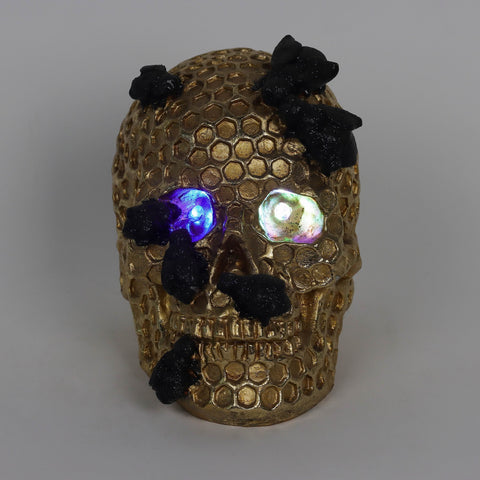 7.25*4.5*5.75'' Gold&Black Skull Décor W/Lite