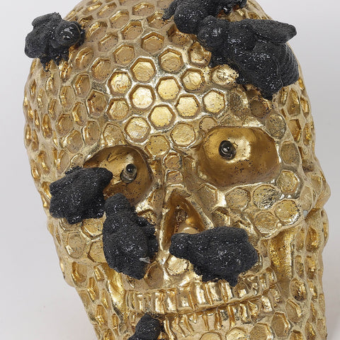 7.25*4.5*5.75'' Gold&Black Skull Décor W/Lite