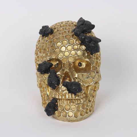 7.25*4.5*5.75'' Gold&Black Skull Décor W/Lite