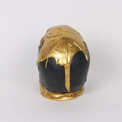 6.75*4.25*5.125'' Gold&Black Skull Décor W/Lite