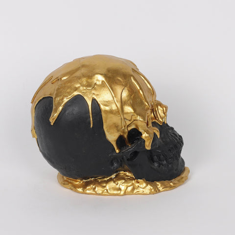 6.75*4.25*5.125'' Gold&Black Skull Décor W/Lite