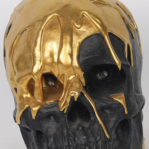 6.75*4.25*5.125'' Gold&Black Skull Décor W/Lite