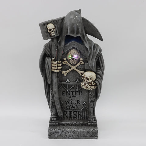 9.625*6.0*24.0''Skull Enter At Your Own Risk Tombstone W/Lite Décor