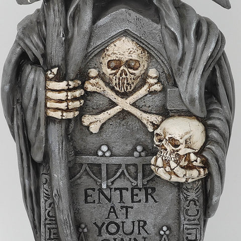 9.625*6.0*24.0''Skull Enter At Your Own Risk Tombstone W/Lite Décor