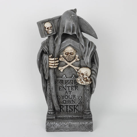 9.625*6.0*24.0''Skull Enter At Your Own Risk Tombstone W/Lite Décor