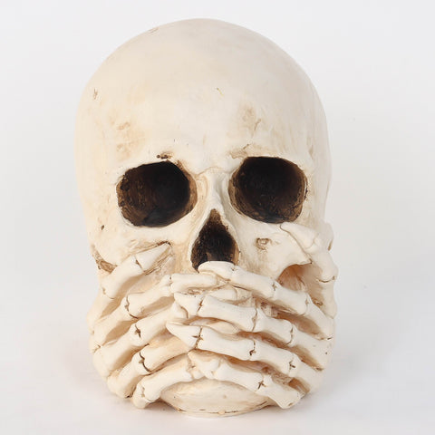 6.25*4.0*5.25''Ghost White Skull Décor W/Hands Cover Mouths