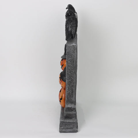 24.75'' Foam RIP Tombstone Décor with Stacked Pumpkins & Crows – Halloween Yard Decoration for Spooky Haunted Outdoor Displays