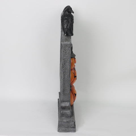 24.75'' Foam RIP Tombstone Décor with Stacked Pumpkins & Crows – Halloween Yard Decoration for Spooky Haunted Outdoor Displays