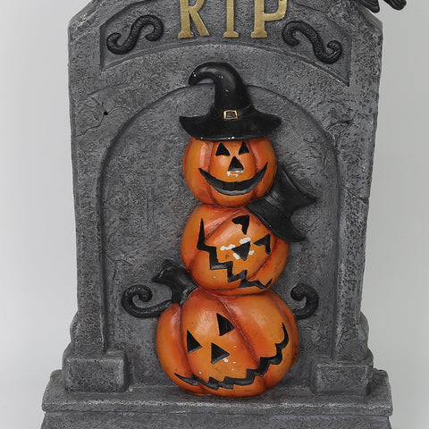 24.75'' Foam RIP Tombstone Décor with Stacked Pumpkins & Crows – Halloween Yard Decoration for Spooky Haunted Outdoor Displays