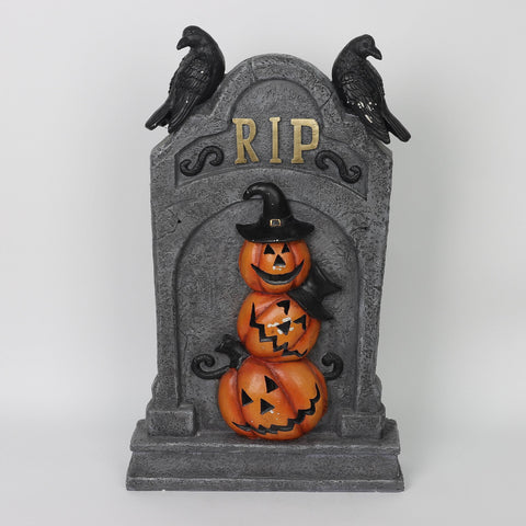 15.25*3.75*24.75'' Rip Tombstone W/Stacked Pumpkins Décor