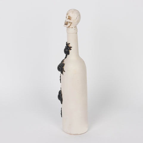 2.625*13.75'' White Skull Cover Bottle W/Spiders Décor