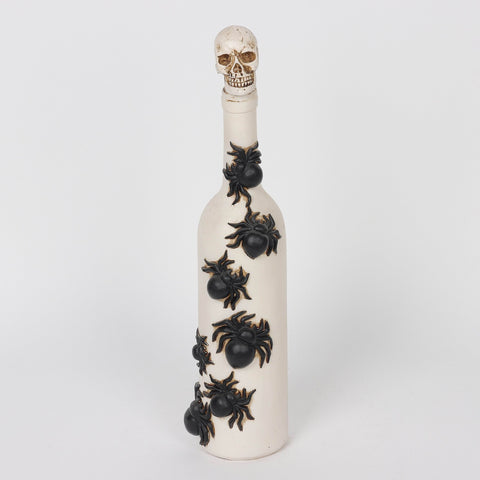 2.625*13.75'' White Skull Cover Bottle W/Spiders Décor